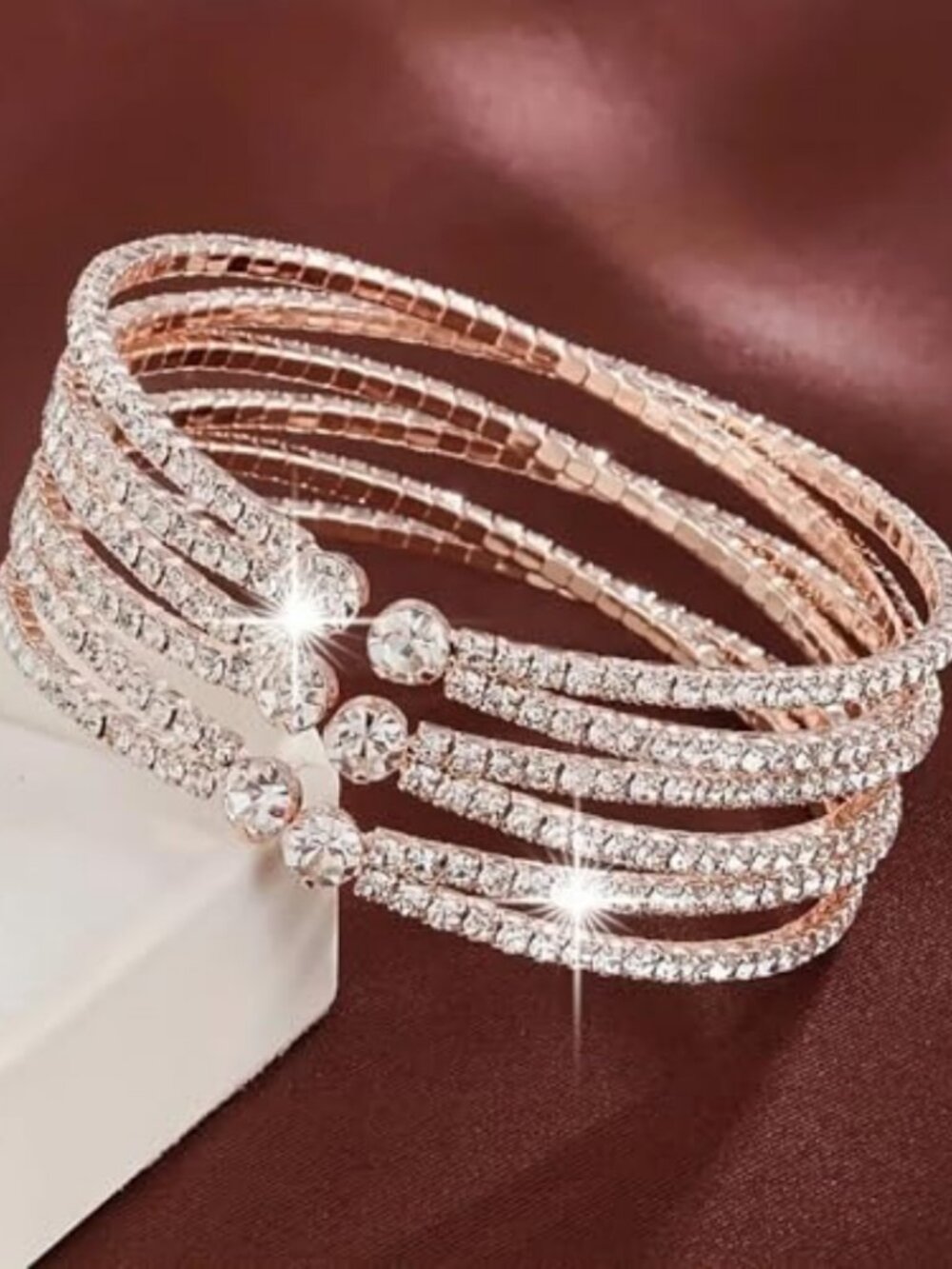 14k Gold Zircon Cubic Zirconia Cuff Bracelet Layered Chunky Stackable Prom Party